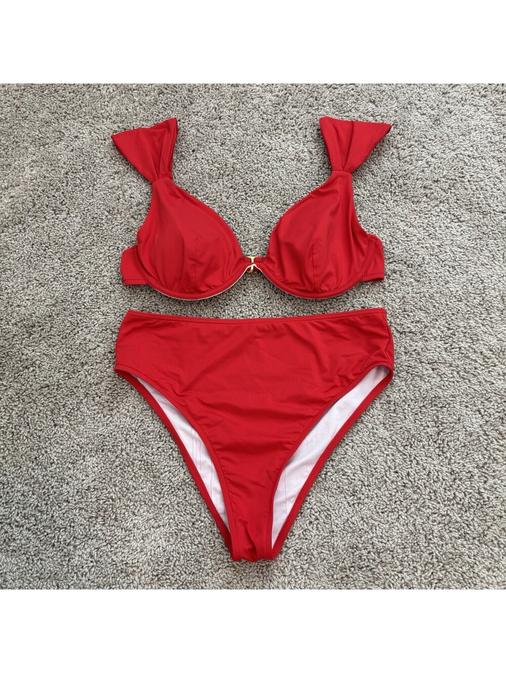 Weworewhat Cherry Red Bikini Set High Waisted Retro Beachy Vacation Size Medium